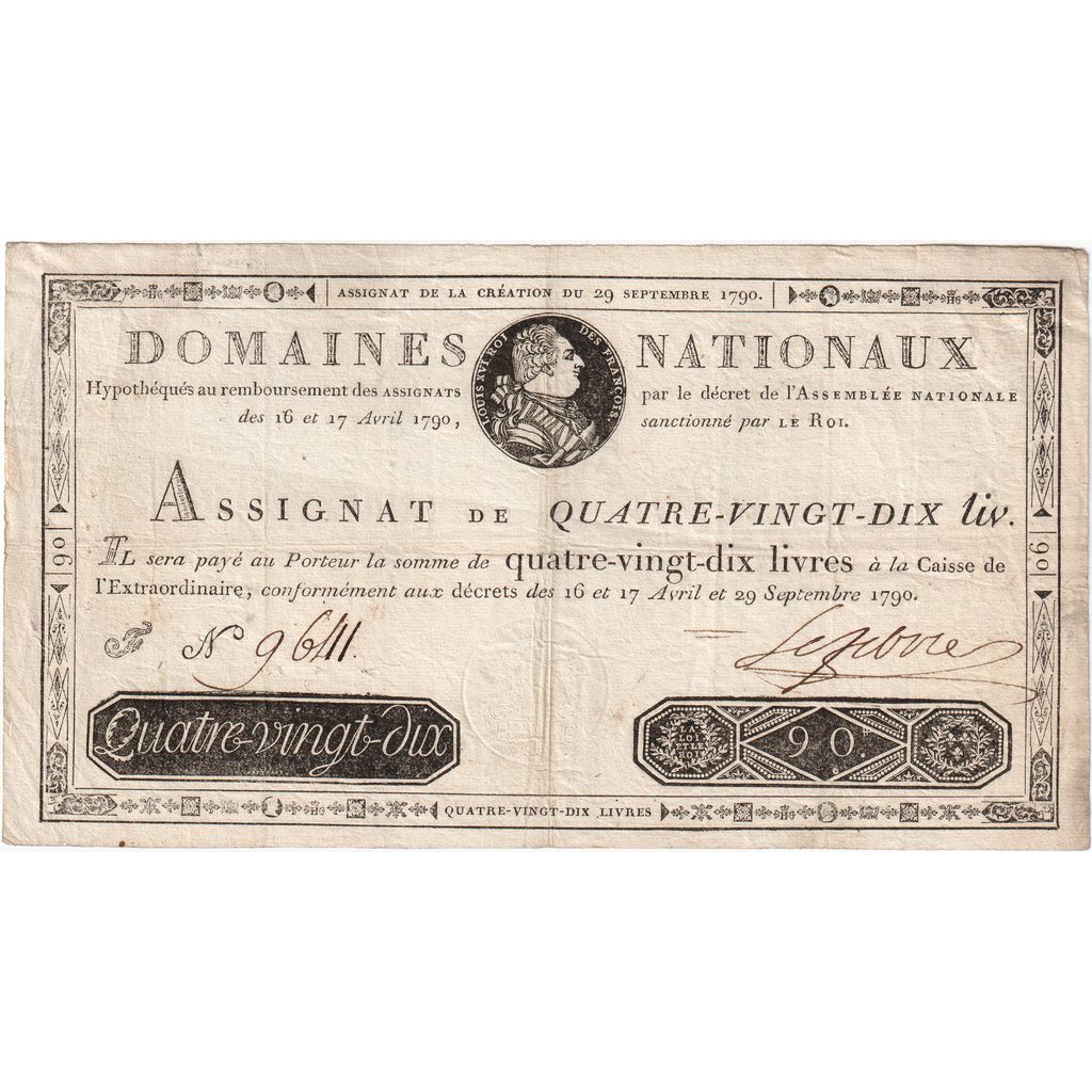 França, 90 Livres, 1790-09-29, F, VF(30-35)