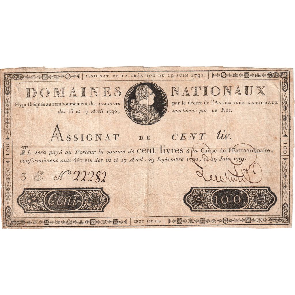França, 100 Livres, 1791-06-19, 3E, VF(20-25)