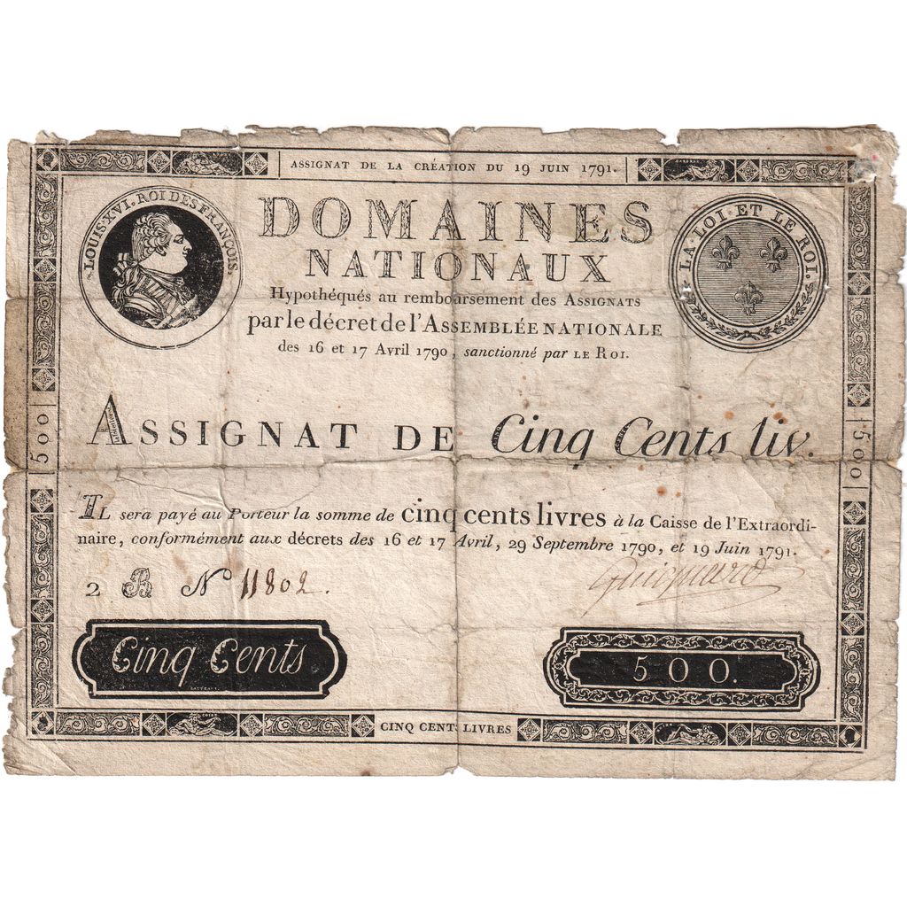 Francia, 500 Livres, 1791-06-19, 2B, B+