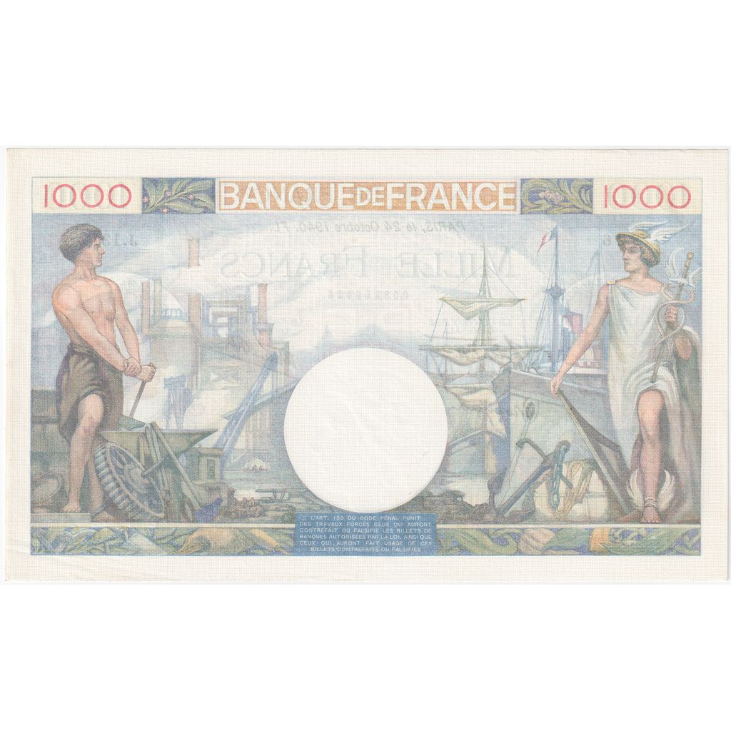 Francja, 1000 Francs, Commerce et Industrie, 1940-10-24, J.131, UNC(65-70)