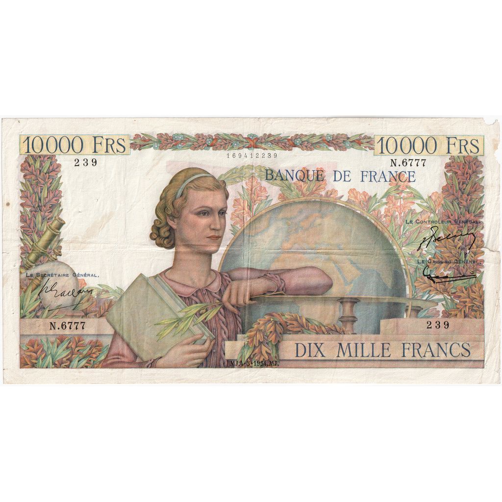 Francia, 10000 Francs, Génie Français, 1954-03-04, N.6777, MB