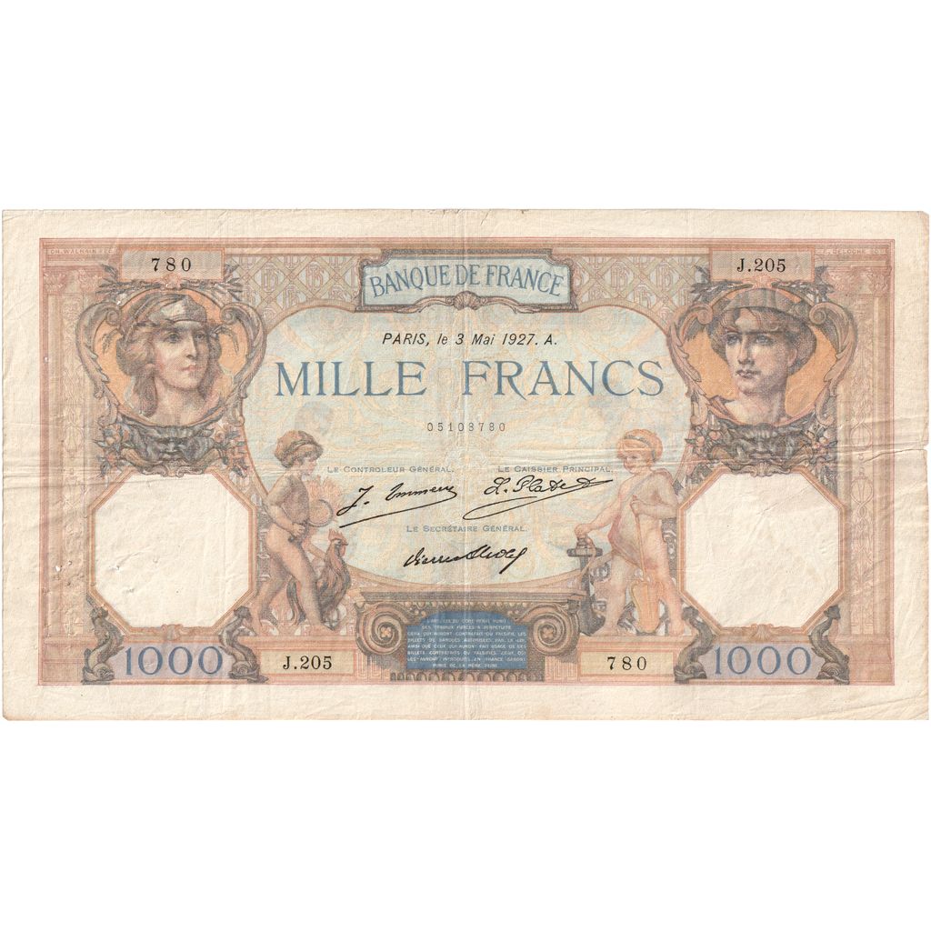 Francia, 1000 Francs, Cérès et Mercure, 1927-05-03, J.205, MB