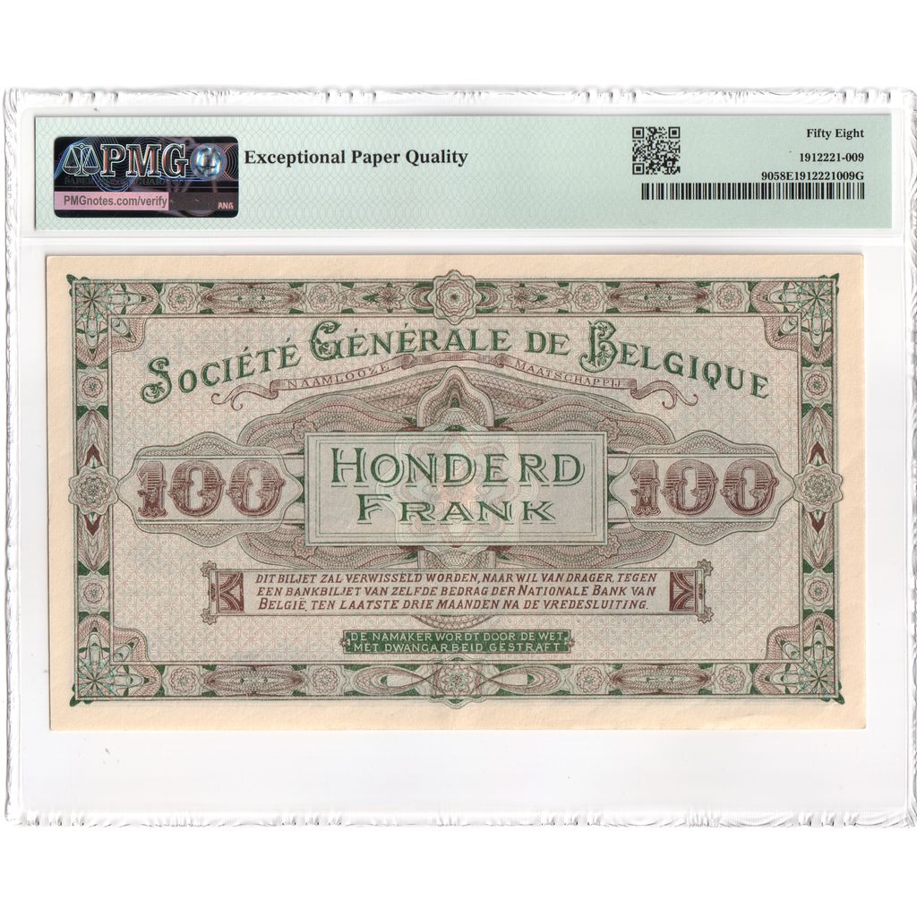 Belgique, 100 Francs, 1915-05-08, Occupation allemande, consécutifs,AU58EPQ, PMG