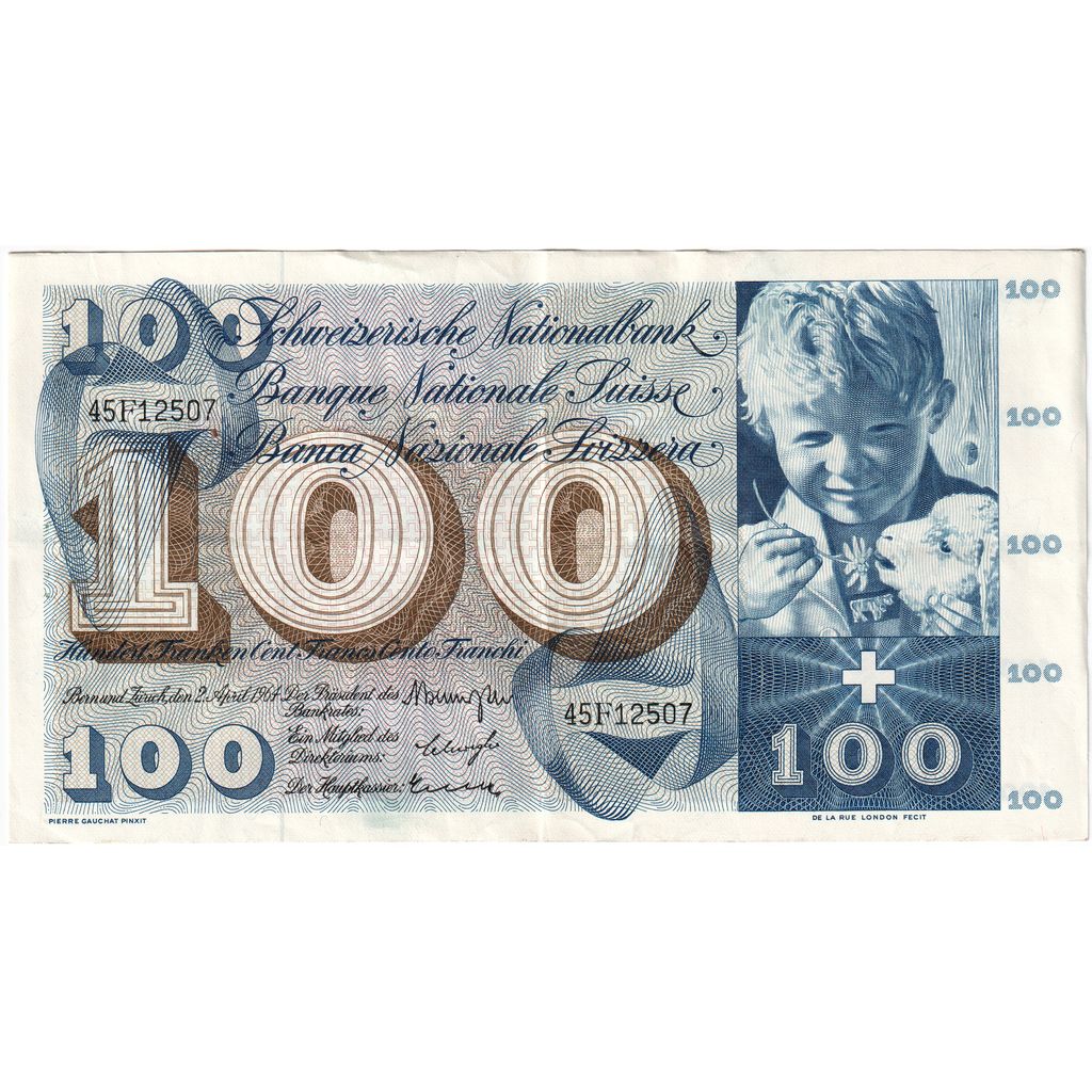 Szwajcaria, 100 Franken, 1964-04-02, EF(40-45)
