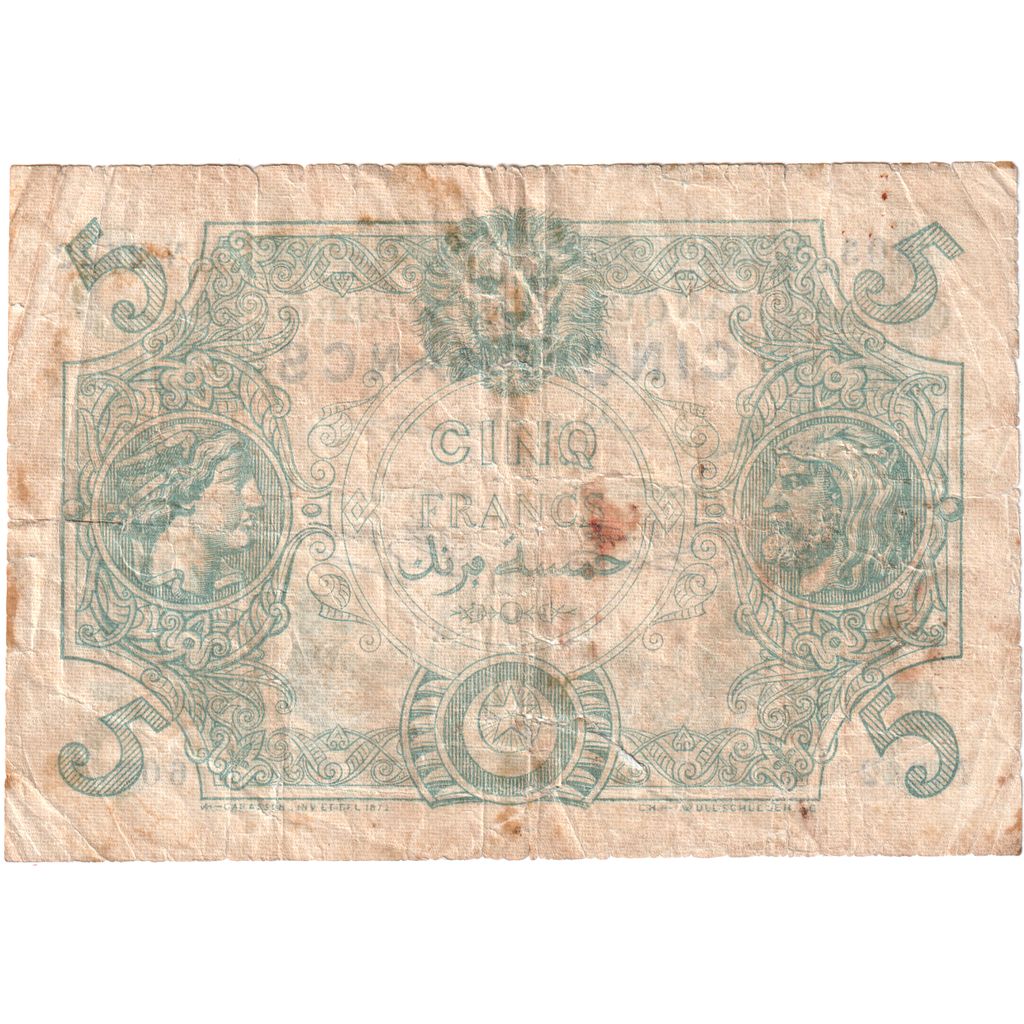 Algeria, 5 Francs, 1923-08-29, S
