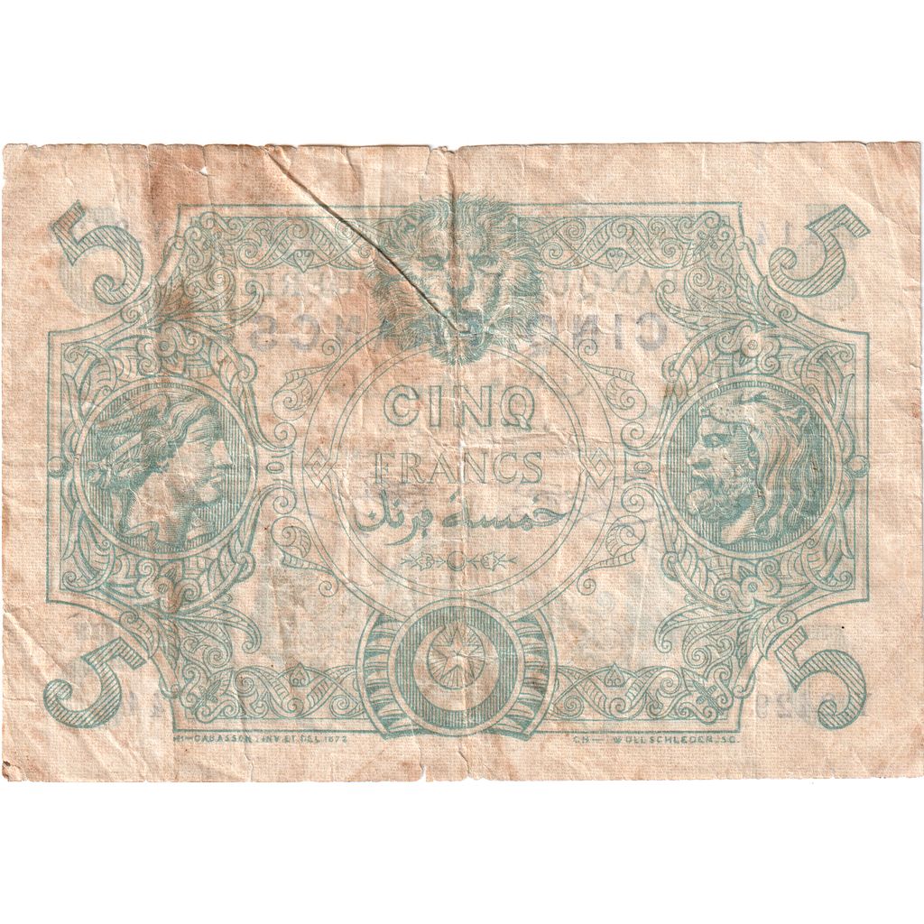 Argélia, 5 Francs, 1923-09-06, F(12-15)