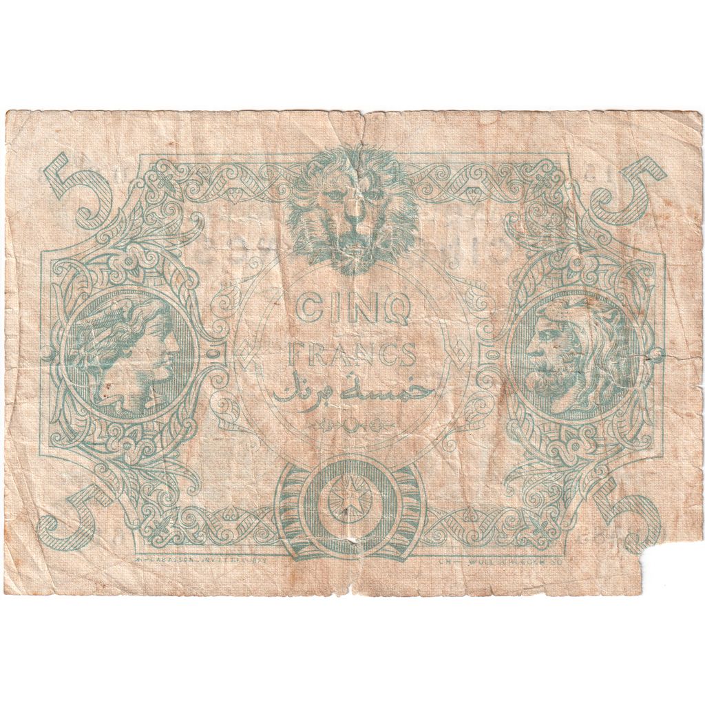 Argélia, 5 Francs, 1924-01-10, F(12-15)
