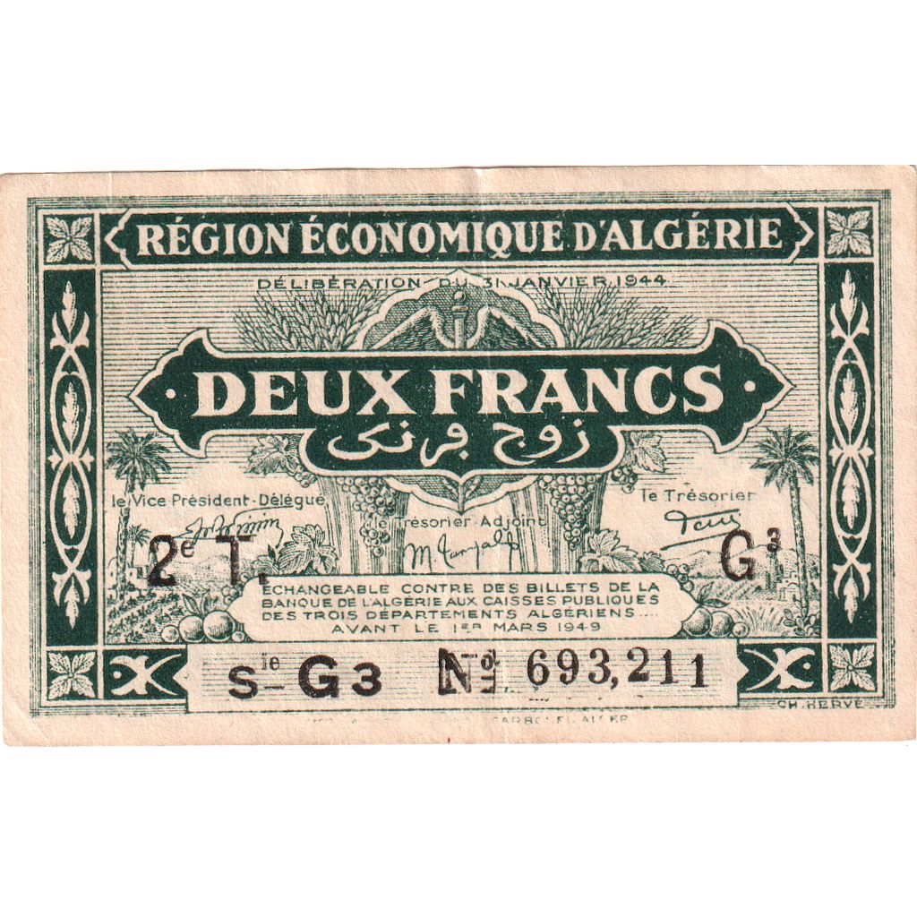 Algérie, 2 Francs, 1944-01-31, TTB