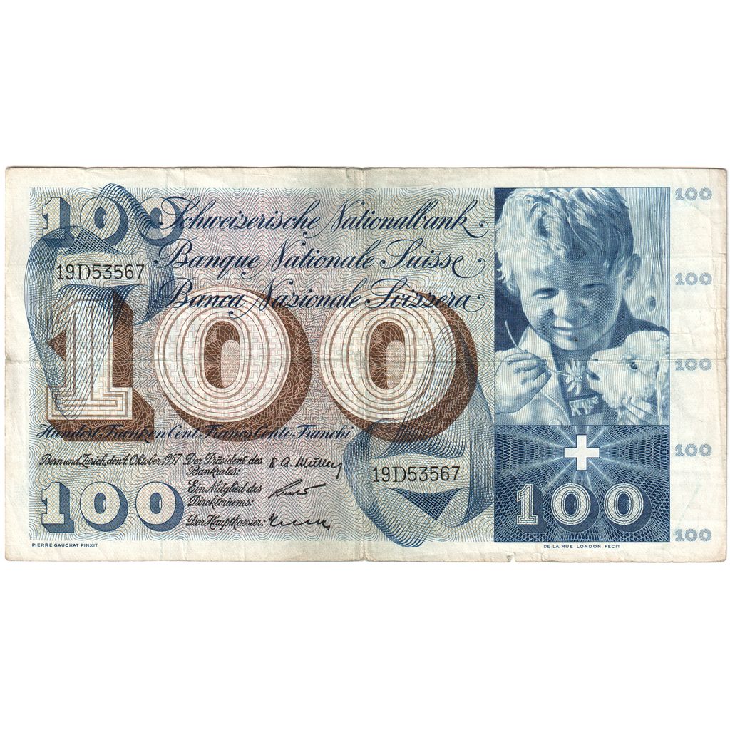 Switzerland, 100 Franken, 1957-10-04, EF(40-45)