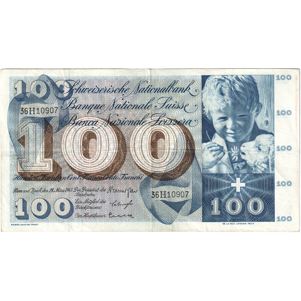 Switzerland, 100 Franken, 1963-03-28, EF(40-45)