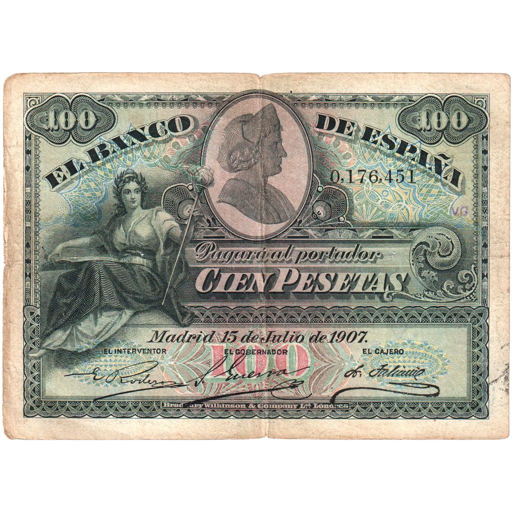 Spanje, 100 Pesetas, 1907-07-15, TB