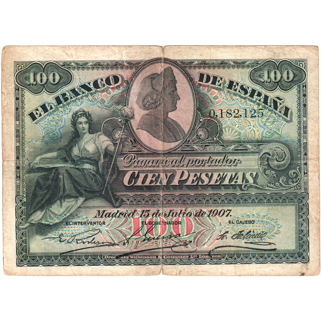 Spanje, 100 Pesetas, 1907-07-15, B+