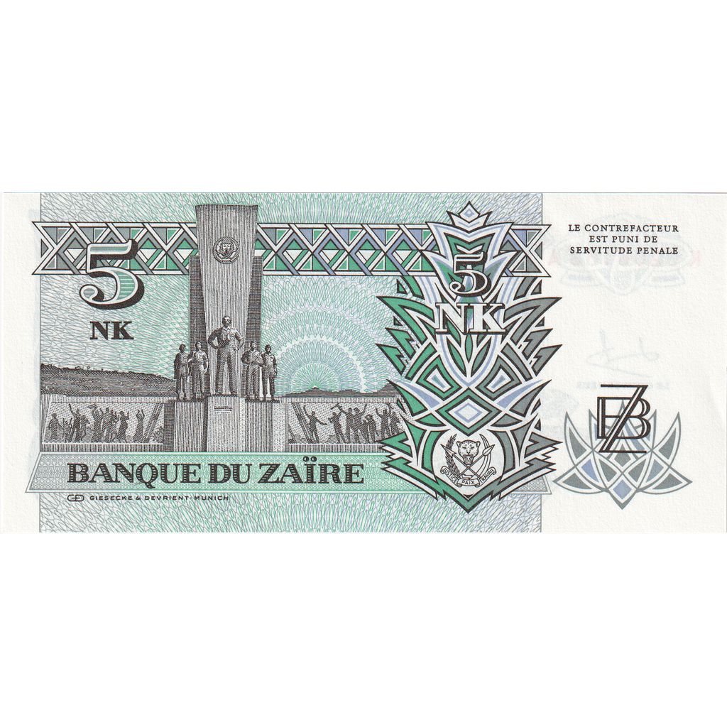 Zaire, 5 Nouveaux Makuta, 1993-06-24, UNC