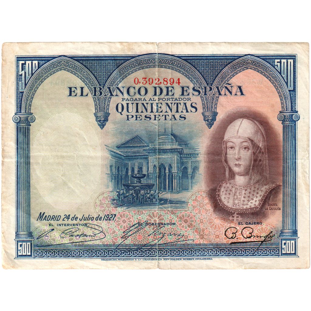 Spanien, 500 Pesetas, 1927-07-24, S+