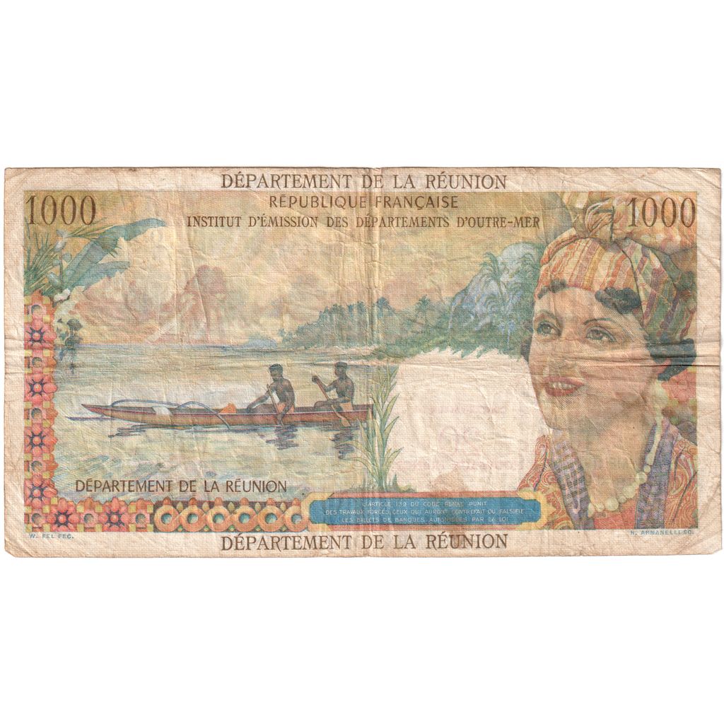 Réunion, 20 Nouveaux Francs on 1000 Francs, Undated (1971), B+