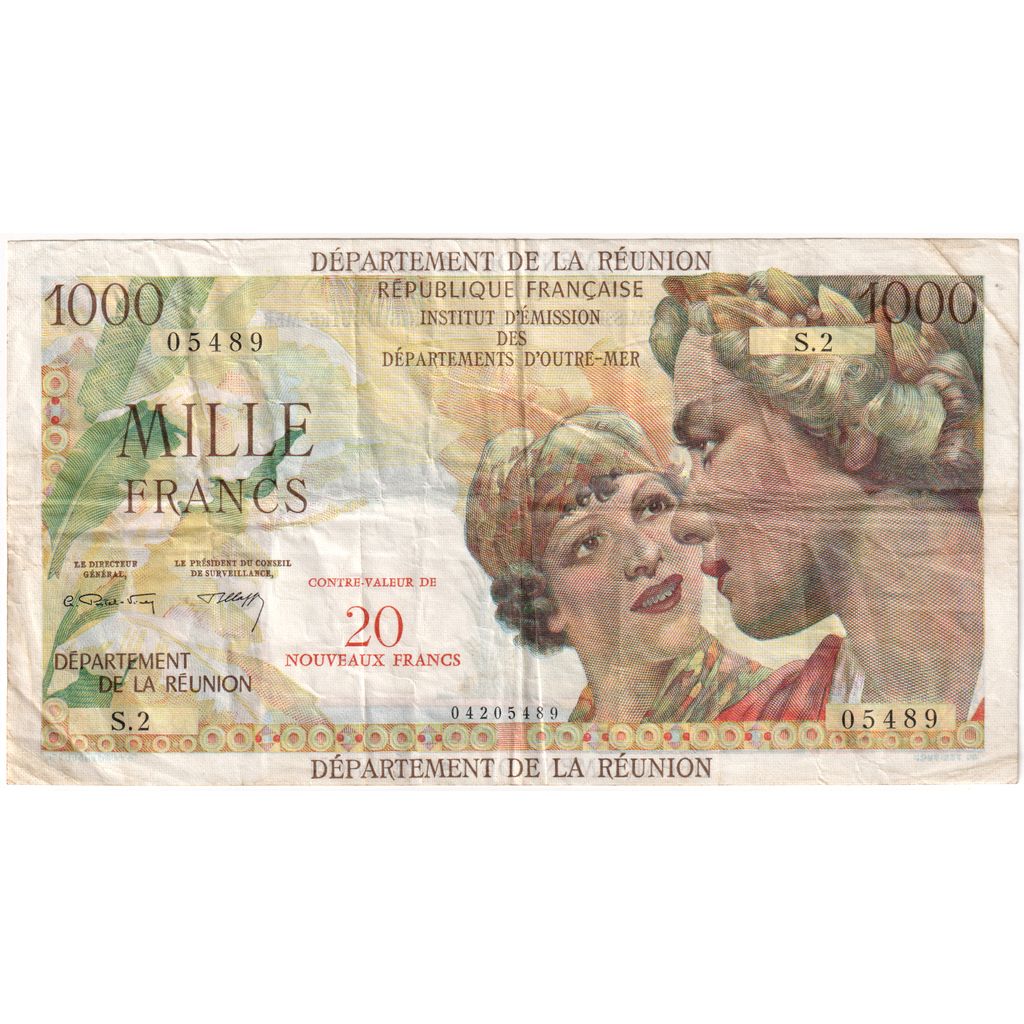 Reunião, 20 Nouveaux Francs on 1000 Francs, Undated (1971), EF(40-45)