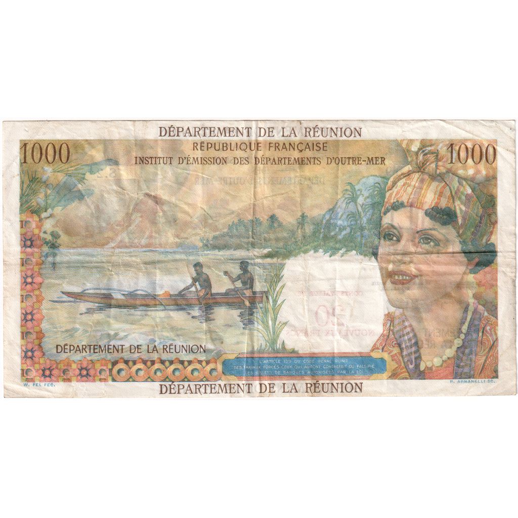 Reunião, 20 Nouveaux Francs on 1000 Francs, Undated (1971), EF(40-45)