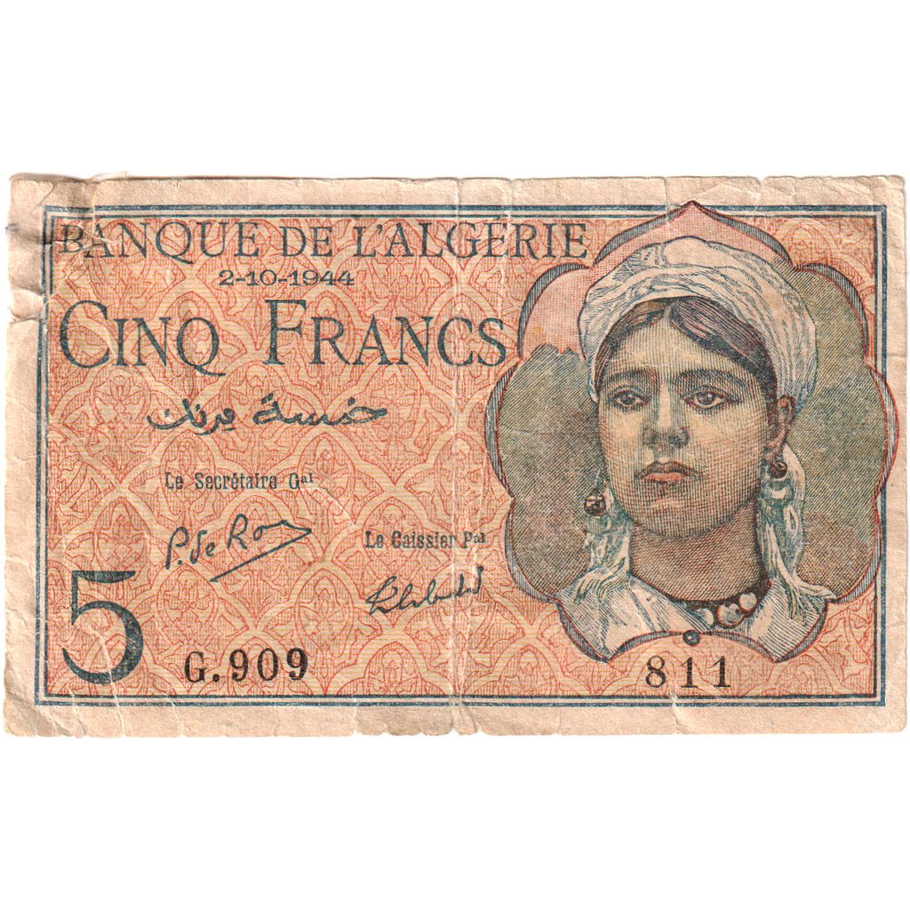 Algeria, 5 Francs, 1944-10-02, SGE+