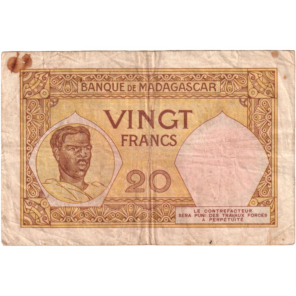 Madagascar, 20 Francs, ND(1937-1947), VF(20-25)