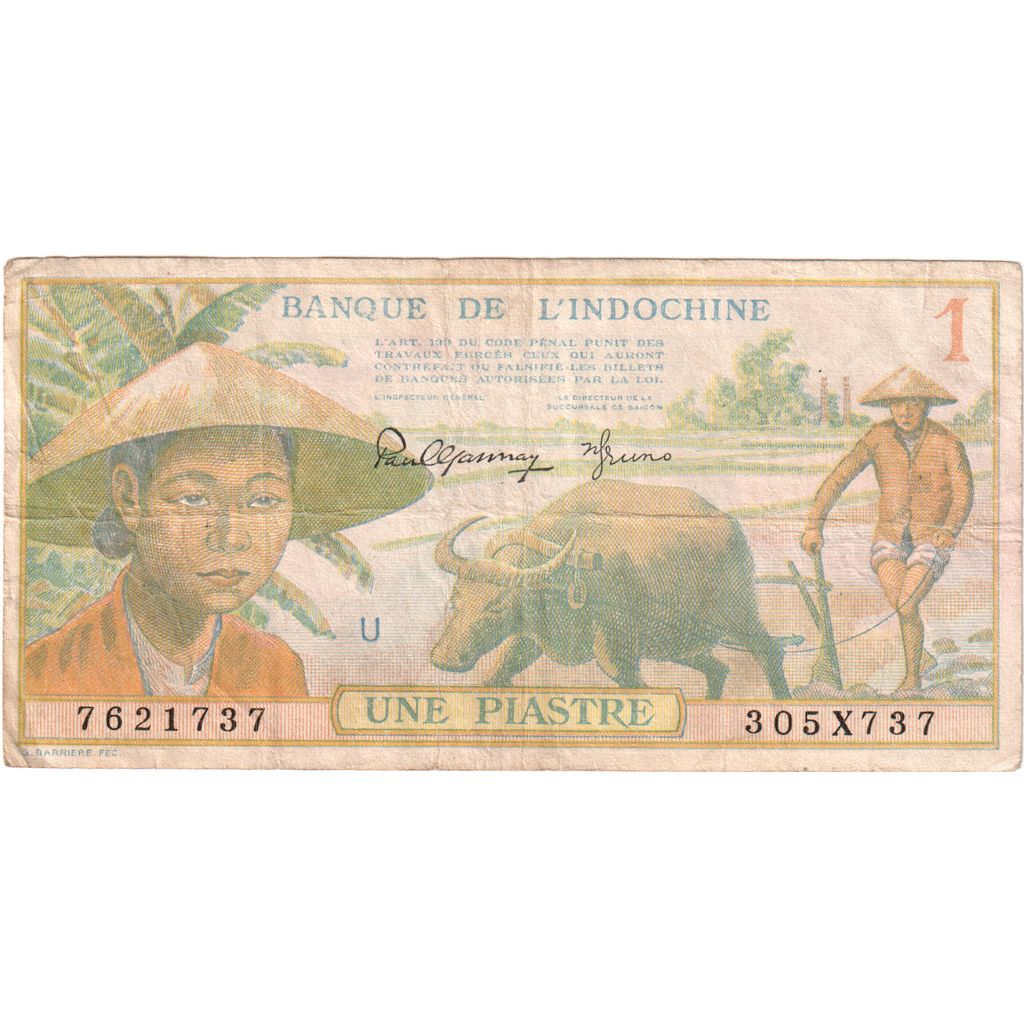 French Indochina, 1 Piastre, 1949-1951, EF(40-45)