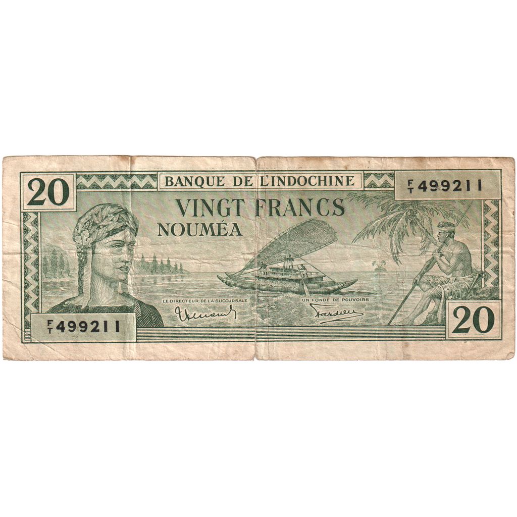 New Caledonia, 20 Francs, Undated (1944), VF(20-25)
