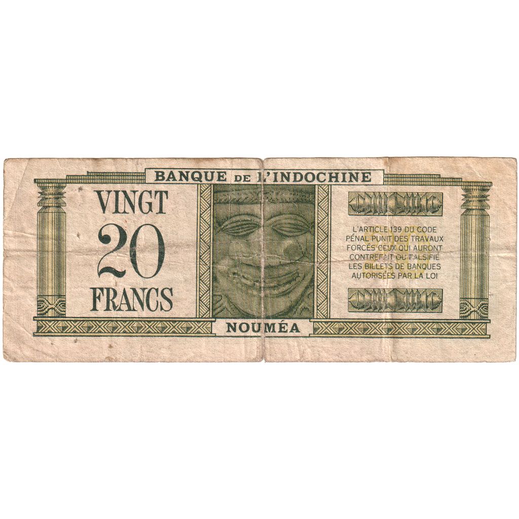 New Caledonia, 20 Francs, Undated (1944), VF(20-25)