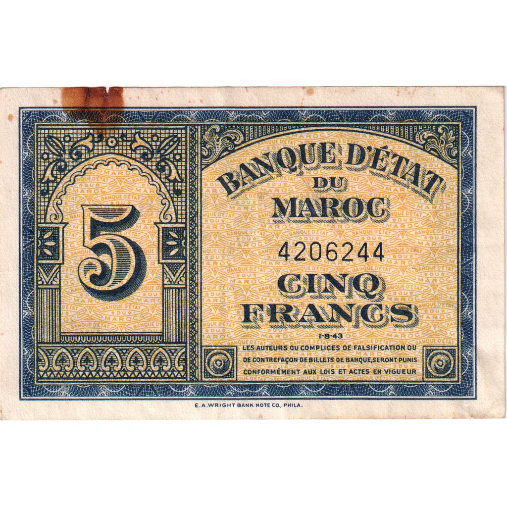 Marocco, 5 Francs, 1943-08-01, BB