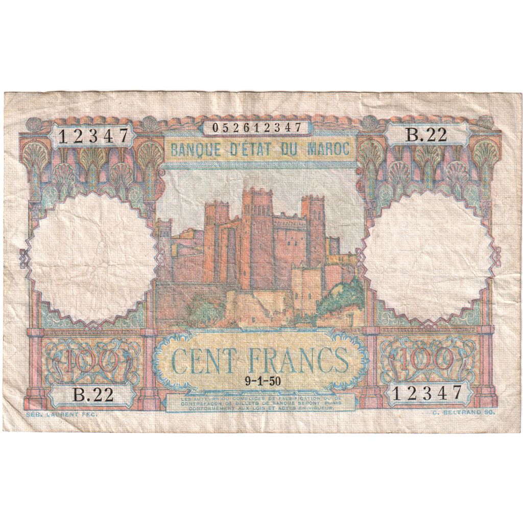 Marocco, 100 Francs, 1950-01-09, MB