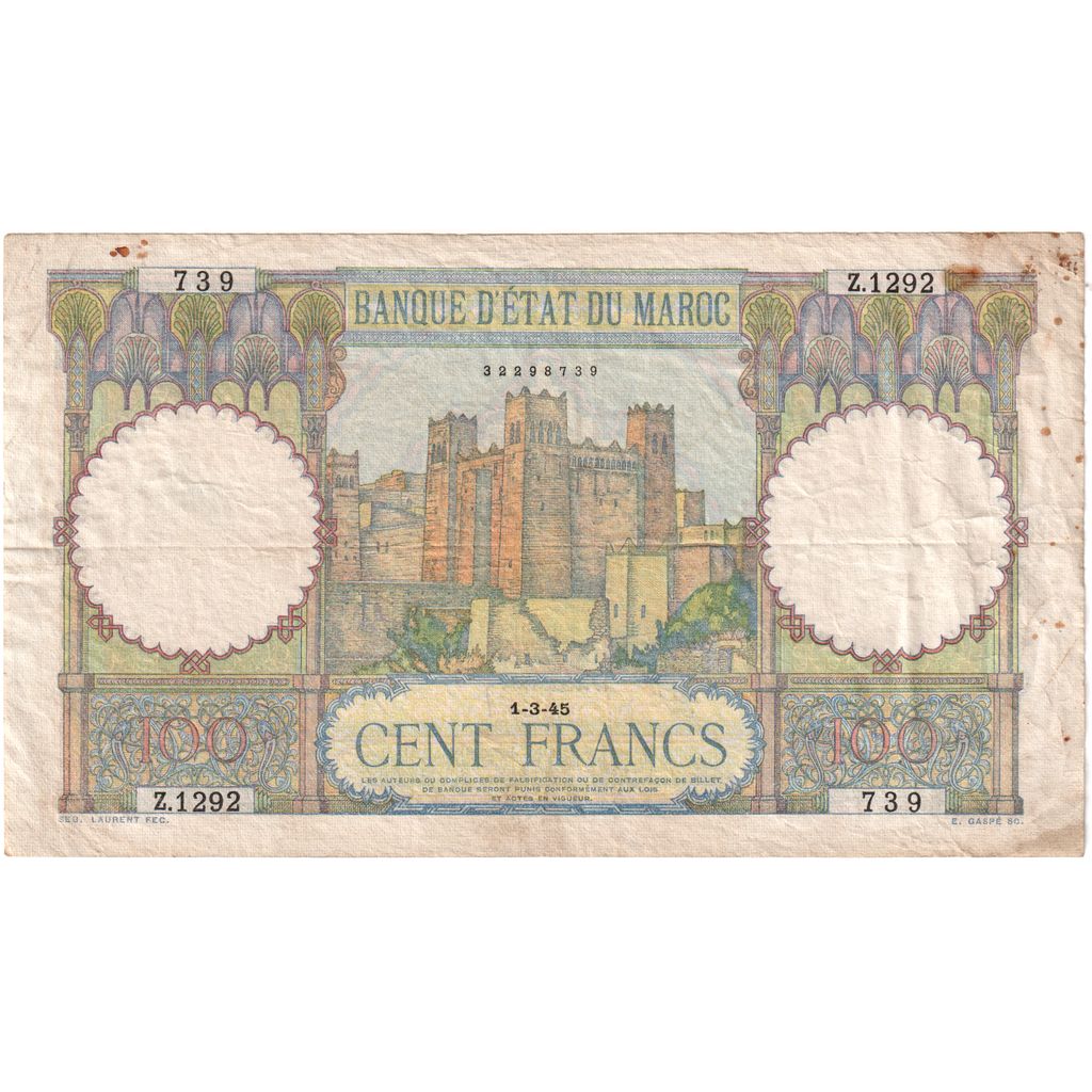 Marokko, 100 Francs, 1945-03-01, SS