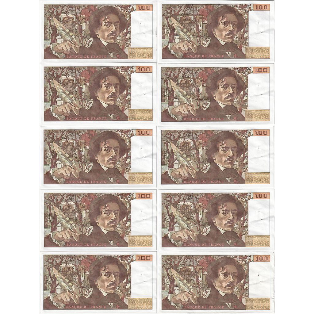 France, 10x100 Francs, Delacroix, 1986, A.112, Nombres consécutifs, SUP