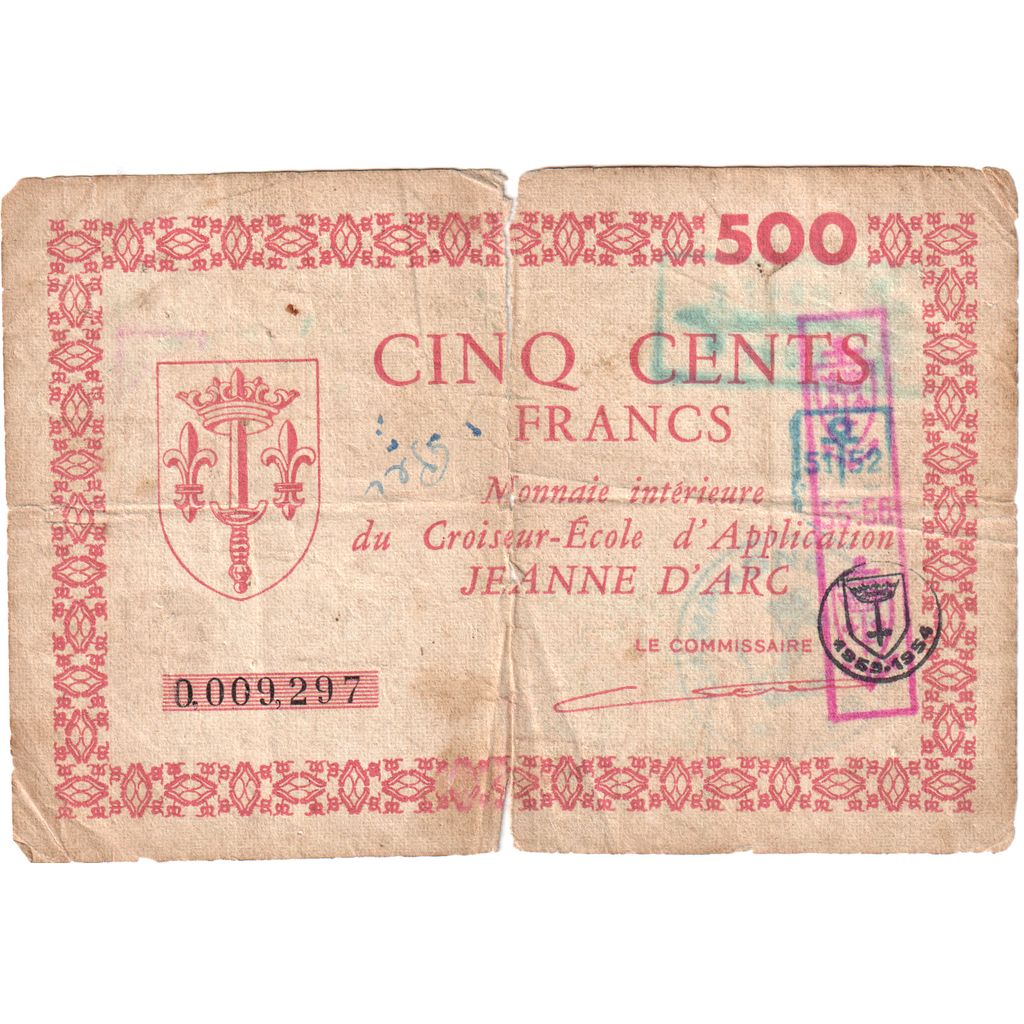 França, 500 Francs, Croiseur-École d'Application Jeanne d'Arc, 1951-1956