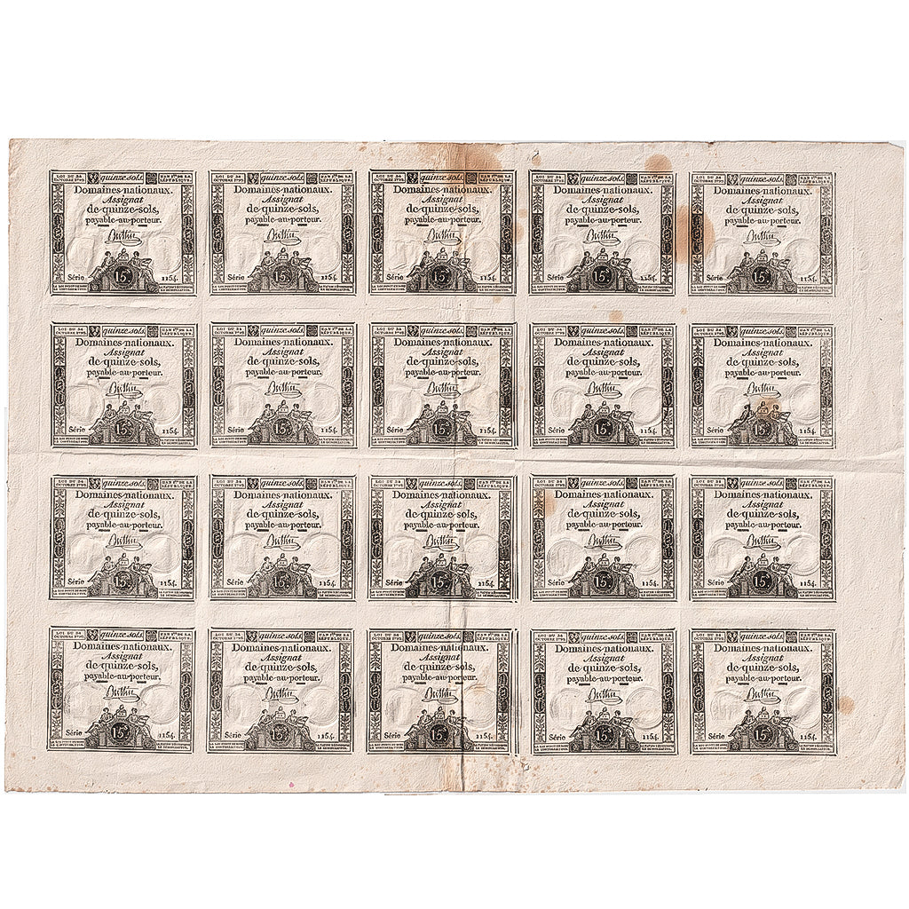 França, 15 Sols, 1792-10-24, Serie 1154, Planche, AU(55-58)
