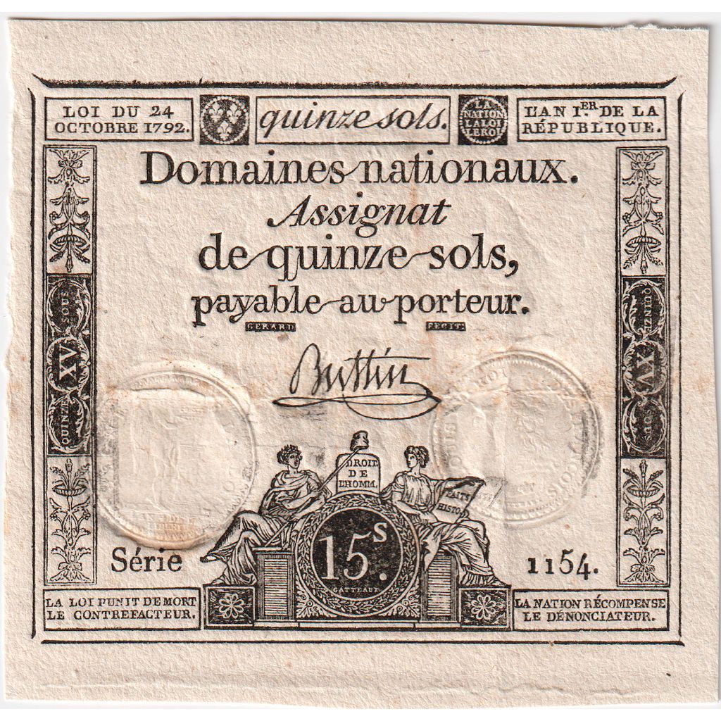 France, 15 Sols, 1792-10-24, Serie 1154, TTB+