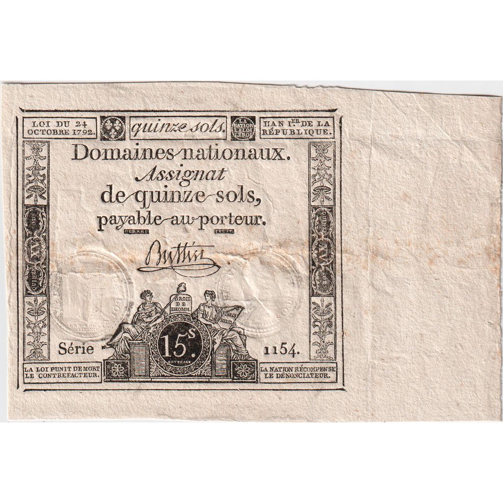 Frankreich, 15 Sols, 1792-10-24, Serie 1154, SS+