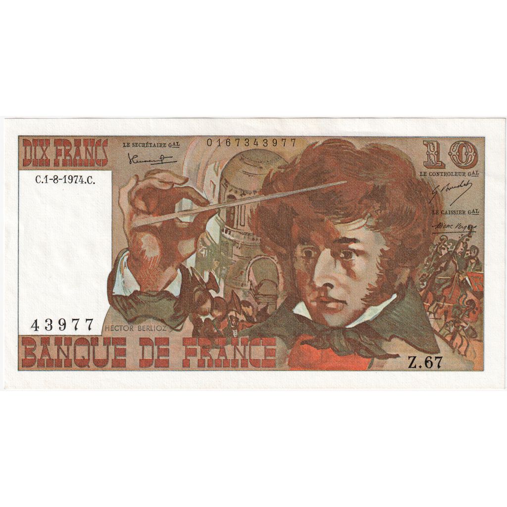 Francja, 10 Francs, Berlioz, 1974-08-01, Z.67, UNC(65-70)