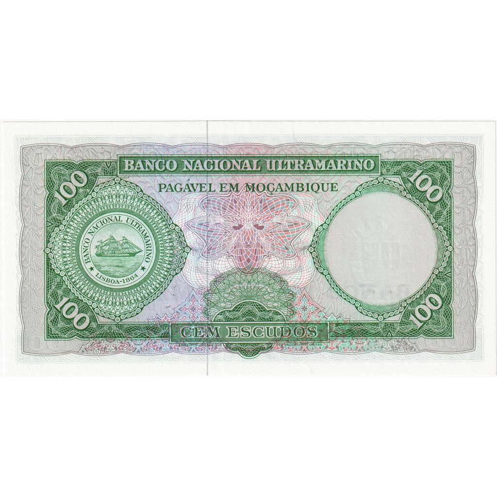 Moçambique, 100 Escudos, 1976 - (old date 27.3.1961), Overprinted, UNC(64)