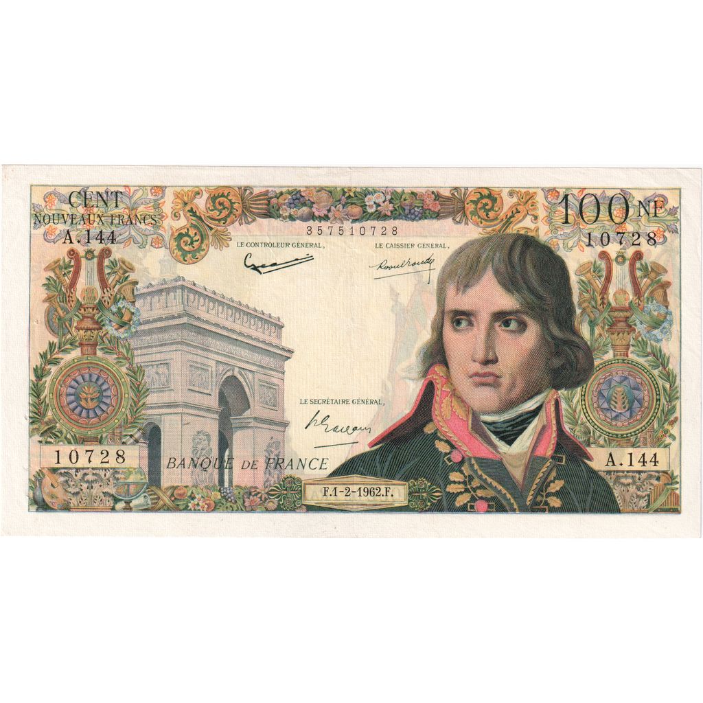 França, 100 Nouveaux Francs, Bonaparte, 1962-02-01, A.144, AU(50-53)