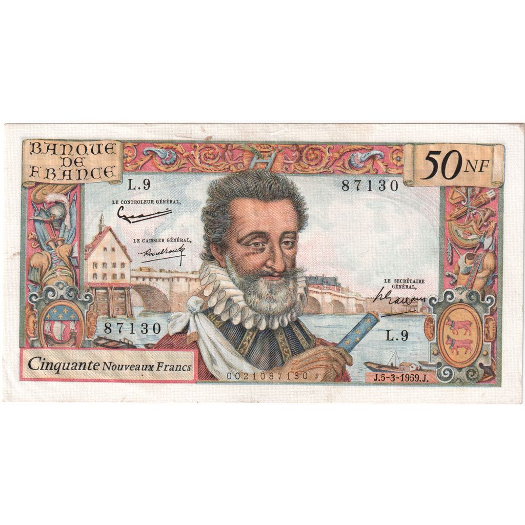 France, 50 Nouveaux Francs, Henri IV, 1959-03-05, L.9, EF(40-45)
