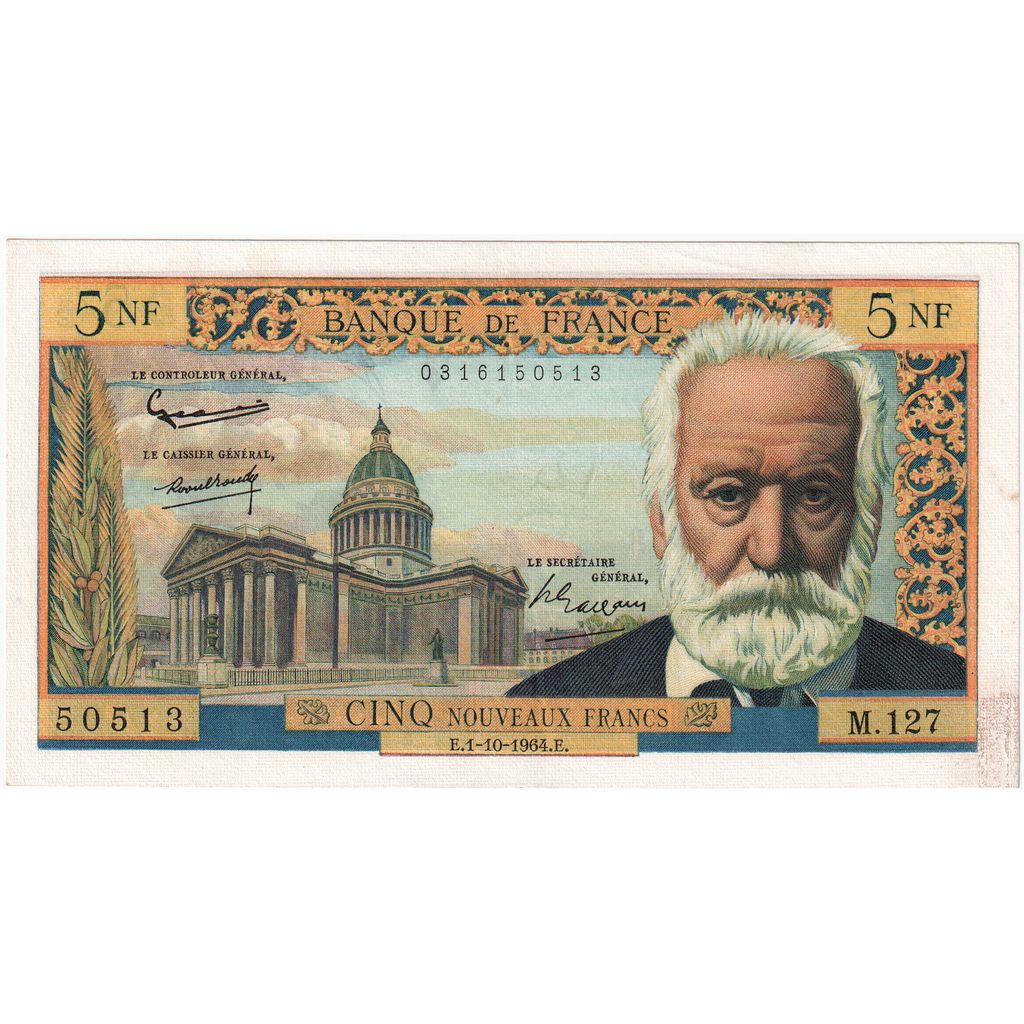 Francia, 5 Nouveaux Francs, Victor Hugo, 1964-10-01, M.127, SPL-