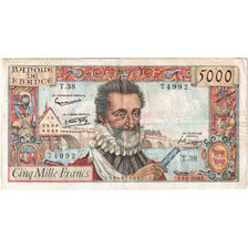 France, 5000 Francs, Henri IV, 1958-01-02, T.38, VF(30-35)