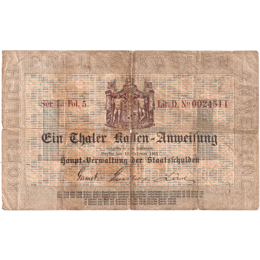 Kingdom of Prussia, 1 Thaler courant, 1861-02-13, F(12-15)