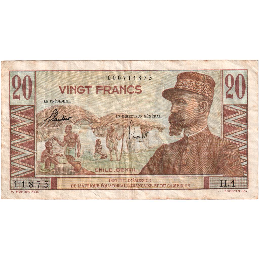África Equatorial Francesa, 20 Francs, Emile Gentil, Undated (1957), VF(30-35)