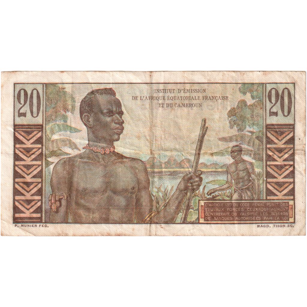 África Equatorial Francesa, 20 Francs, Emile Gentil, Undated (1957), VF(30-35)