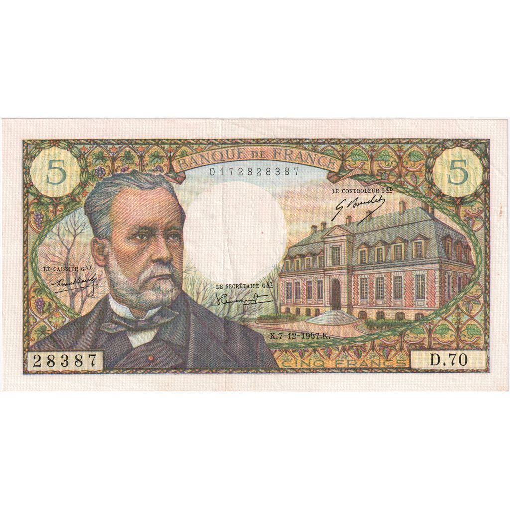 Francia, 5 Francs, Pasteur, 1967-12-07, D.70, SPL-