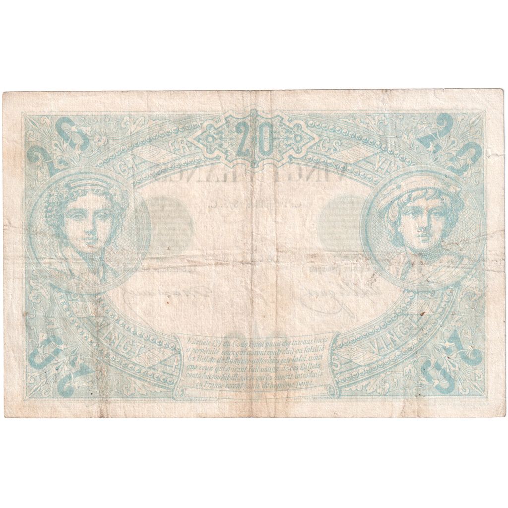 France, 20 Francs, Noir, 1875-07-01, L.307, EF(40-45)