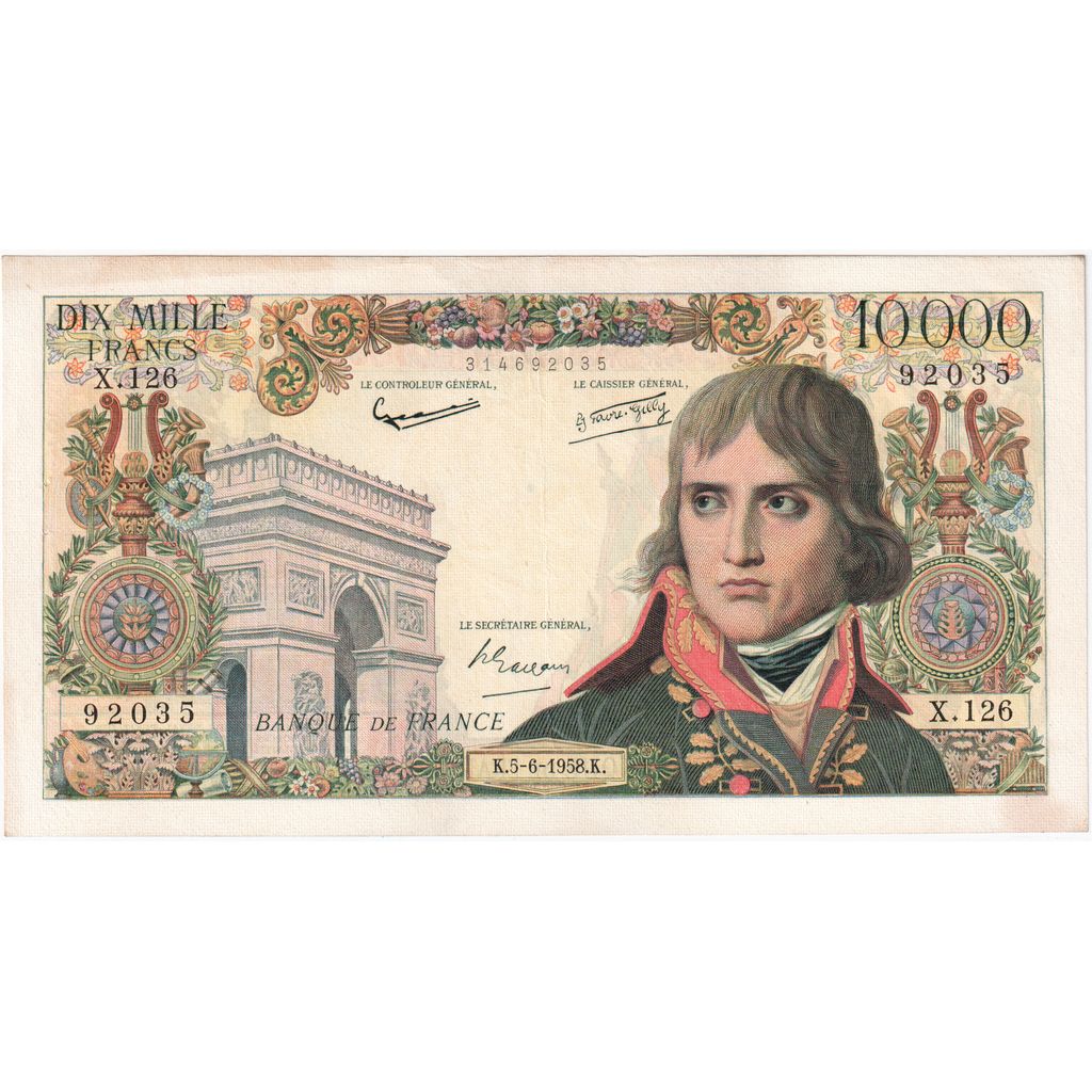 França, 10000 Francs, Bonaparte, 1958-06-05, X.126, AU(55-58)