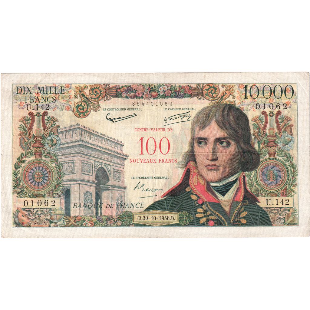 Francia, 100 Nouveaux Francs on 10,000 Francs, Bonaparte, 1958-10-30, U.142