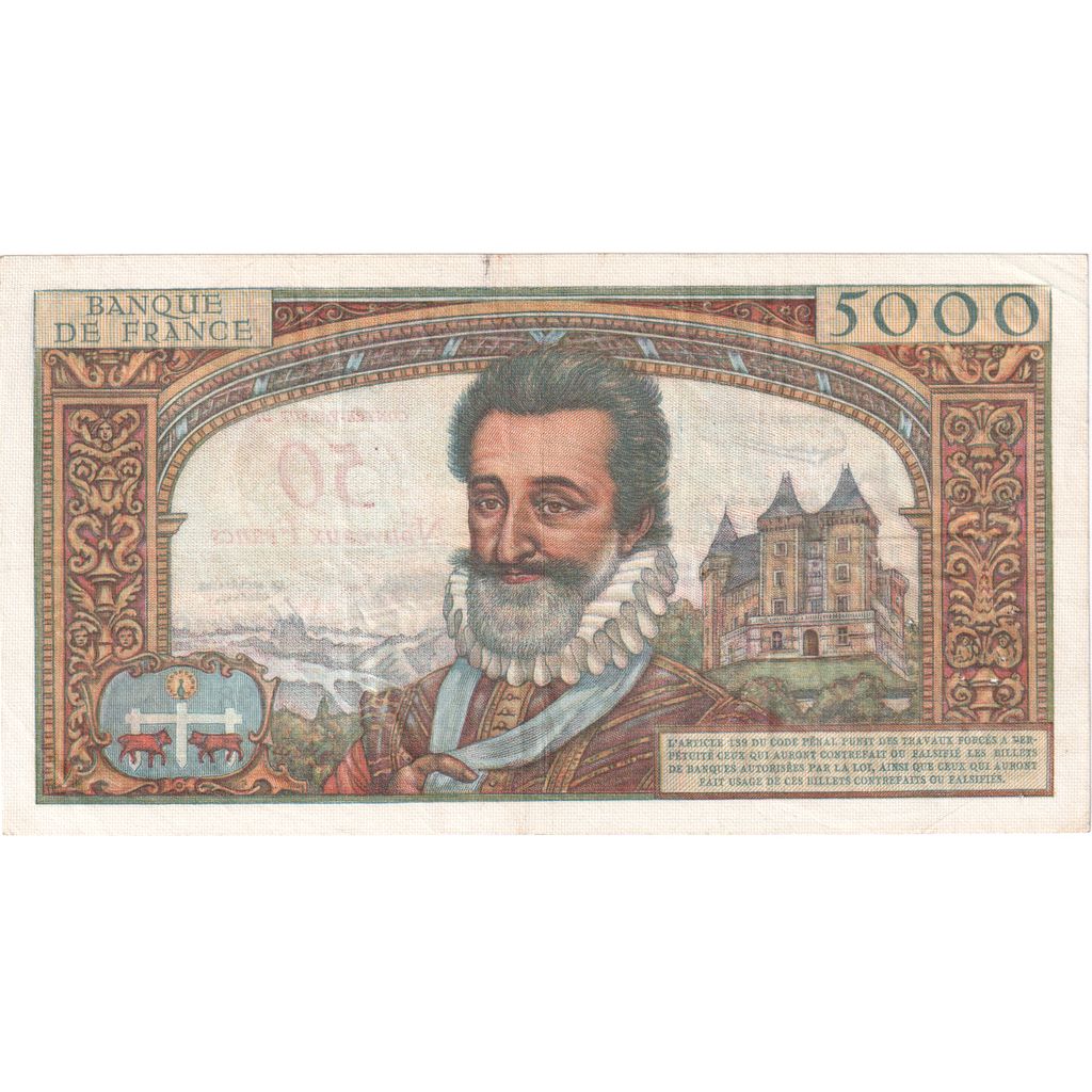 France, 50 Nouveaux Francs on 5000 Francs, Henri IV, 1959-03-05, F.98, AU(50-53)