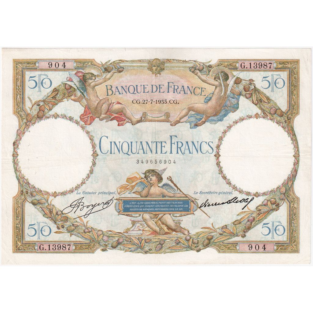 France, 50 Francs, Luc Olivier Merson, 1933-07-27, G.13987, AU(50-53)