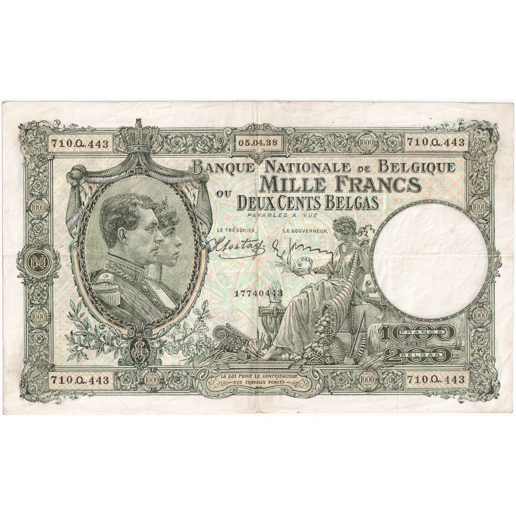 België, 1000 Francs-200 Belgas, 1938-04-05, TTB